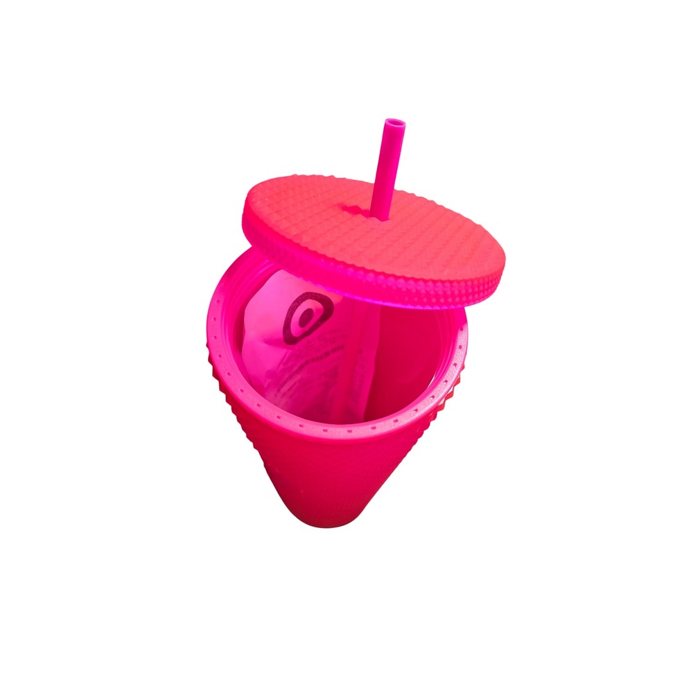 deadstock 2021 NEW STARBUCKS neon pink studded tumbler w lid &straw 24oz receipt